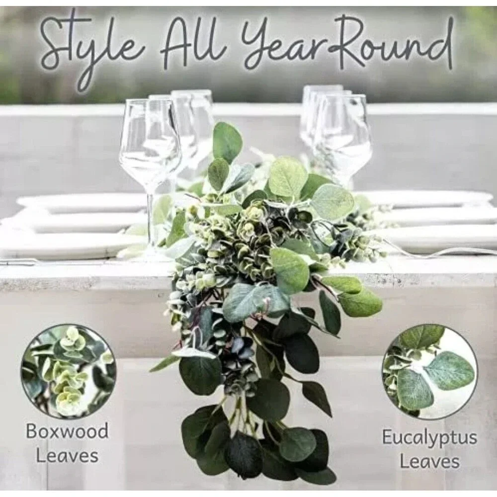 6 Pack Artificial Eucalyptus Garland, 6 ft Faux Silk Eucalyptus Leaves Vines Han